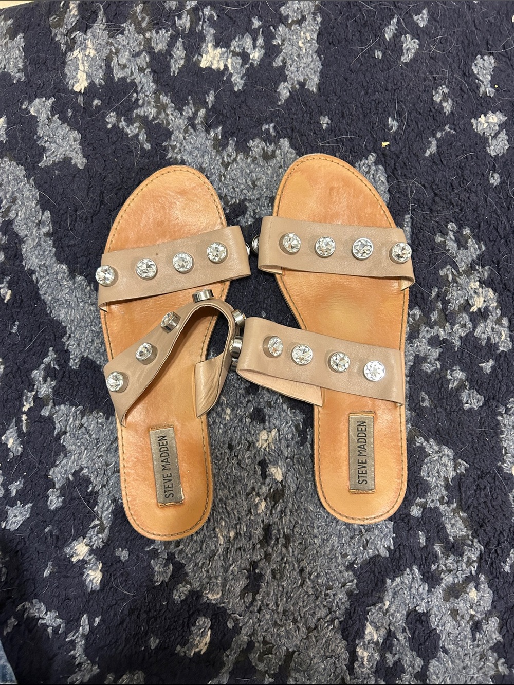 Steve Madden Beige/Tan Crystal-Stud Slide Sandals
